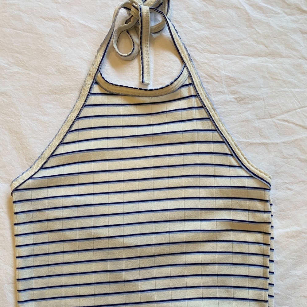 AMERICAN EAGLE HALTER TOP WHITE WITH BLUE